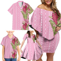 Women's Day Samoa Malu Tattoo Inspired Mix Teuila Family Matching Off Shoulder Short Dress and Hawaiian Shirt Rose Pink