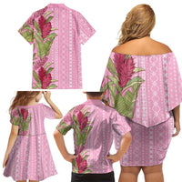 Women's Day Samoa Malu Tattoo Inspired Mix Teuila Family Matching Off Shoulder Short Dress and Hawaiian Shirt Rose Pink