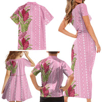 Women's Day Samoa Malu Tattoo Inspired Mix Teuila Family Matching Short Sleeve Bodycon Dress and Hawaiian Shirt Rose Pink