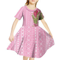 Women's Day Samoa Malu Tattoo Inspired Mix Teuila Kid Short Sleeve Dress Rose Pink