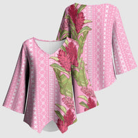 Women's Day Samoa Malu Tattoo Inspired Mix Teuila Kimono Sleeve Blouse Rose Pink