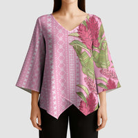 Women's Day Samoa Malu Tattoo Inspired Mix Teuila Kimono Sleeve Blouse Rose Pink