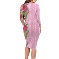 Women's Day Samoa Malu Tattoo Inspired Mix Teuila Long Sleeve Bodycon Dress Rose Pink