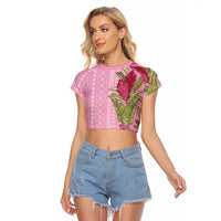 Women's Day Samoa Malu Tattoo Inspired Mix Teuila Raglan Cropped T Shirt Rose Pink