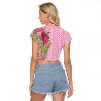 Women's Day Samoa Malu Tattoo Inspired Mix Teuila Raglan Cropped T Shirt Rose Pink