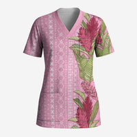 Women's Day Samoa Malu Tattoo Inspired Mix Teuila Scrub Top Rose Pink