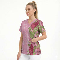 Women's Day Samoa Malu Tattoo Inspired Mix Teuila Scrub Top Rose Pink