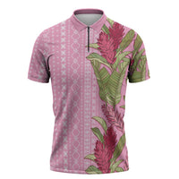 Women's Day Samoa Malu Tattoo Inspired Mix Teuila Zipper Polo Shirt Rose Pink