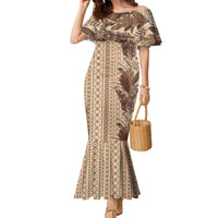 Women's Day Samoa Malu Tattoo Inspired Mix Teuila Family Matching Mermaid Dress and Hawaiian Shirt Vintage Tapa LT7 Mom's Dress Beige - Polynesian Pride