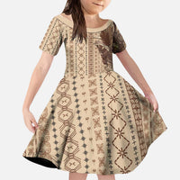 Women's Day Samoa Malu Tattoo Inspired Mix Teuila Kid Short Sleeve Dress Vintage Tapa LT7 KID Beige - Polynesian Pride