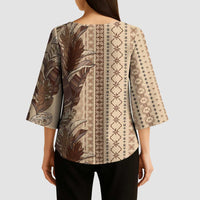 Women's Day Samoa Malu Tattoo Inspired Mix Teuila Kimono Sleeve Blouse Vintage Tapa