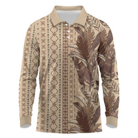 Women's Day Samoa Malu Tattoo Inspired Mix Teuila Long Sleeve Polo Shirt Vintage Tapa LT7 Beige - Polynesian Pride