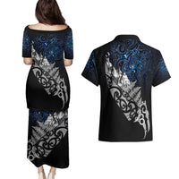 Maori Matariki Couples Matching Puletasi and Hawaiian Shirt Landscape Styled Fern - Galaxy
