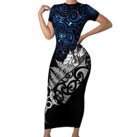 Maori Matariki Family Matching Short Sleeve Bodycon Dress and Hawaiian Shirt Landscape Styled Fern - Galaxy