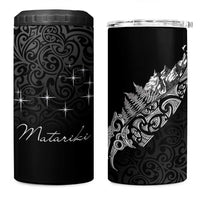 Maori Matariki 4 in 1 Can Cooler Tumbler Landscape Styled Fern - Monochrome LT7 One Size: 16 oz Black - Polynesian Pride
