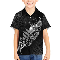 Maori Matariki Family Matching Off Shoulder Short Dress and Hawaiian Shirt Landscape Styled Fern - Monochrome