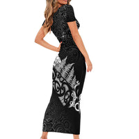 Maori Matariki Family Matching Short Sleeve Bodycon Dress and Hawaiian Shirt Landscape Styled Fern - Monochrome