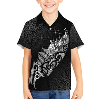 Maori Matariki Family Matching Short Sleeve Bodycon Dress and Hawaiian Shirt Landscape Styled Fern - Monochrome