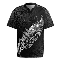 Maori Matariki Rugby Jersey Landscape Styled Fern - Monochrome LT7 Black - Polynesian Pride