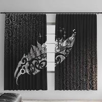 Maori Matariki Window Curtain Landscape Styled Fern - Monochrome LT7 With Hooks Black - Polynesian Pride