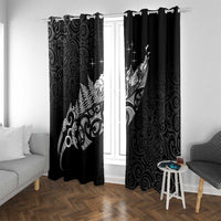Maori Matariki Window Curtain Landscape Styled Fern - Monochrome LT7 With Grommets Black - Polynesian Pride