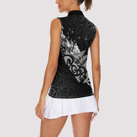 Maori Matariki Women Sleeveless Polo Shirt Landscape Styled Fern - Monochrome