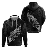 Maori Matariki Zip Hoodie Landscape Styled Fern - Monochrome