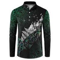 Maori Matariki Button Sweatshirt Landscape Styled Fern - Paua Shell LT7 Green - Polynesian Pride