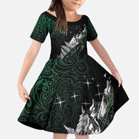 Maori Matariki Family Matching Short Sleeve Bodycon Dress and Hawaiian Shirt Landscape Styled Fern - Paua Shell