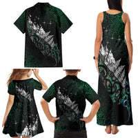 Maori Matariki Family Matching Tank Maxi Dress and Hawaiian Shirt Landscape Styled Fern - Paua Shell