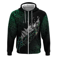 Maori Matariki Zip Hoodie Landscape Styled Fern - Paua Shell LT7 Zip Hoodie Green - Polynesian Pride