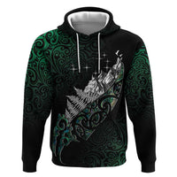 Maori Matariki Zip Hoodie Landscape Styled Fern - Paua Shell LT7 Pullover Hoodie Green - Polynesian Pride