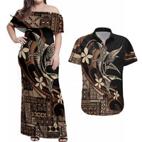 Samoa Manuia le Aso Tuto'atasi Couples Matching Off Shoulder Maxi Dress and Hawaiian Shirt Siapo Mamanu Mix Tatau Marlin