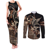 Samoa Manuia le Aso Tuto'atasi Couples Matching Tank Maxi Dress and Long Sleeve Button Shirt Siapo Mamanu Mix Tatau Marlin