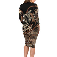 Samoa Manuia le Aso Tuto'atasi Family Matching Long Sleeve Bodycon Dress and Hawaiian Shirt Siapo Mamanu Mix Tatau Marlin