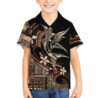 Samoa Manuia le Aso Tuto'atasi Family Matching Off Shoulder Maxi Dress and Hawaiian Shirt Siapo Mamanu Mix Tatau Marlin LT7 Son's Shirt Black - Polynesian Pride