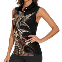 Samoa Manuia le Aso Tuto'atasi Women Sleeveless Polo Shirt Siapo Mamanu Mix Tatau Marlin