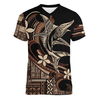 Samoa Manuia le Aso Tuto'atasi Women V-Neck T-Shirt Siapo Mamanu Mix Tatau Marlin