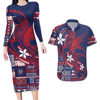 Samoa Manuia le Aso Tuto'atasi Couples Matching Long Sleeve Bodycon Dress and Hawaiian Shirt Siapo Mamanu Mix Tatau Marlin - Flag Color