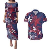 Samoa Manuia le Aso Tuto'atasi Couples Matching Puletasi and Hawaiian Shirt Siapo Mamanu Mix Tatau Marlin - Flag Color