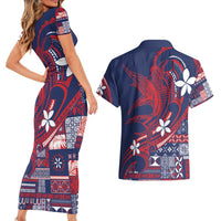 Samoa Manuia le Aso Tuto'atasi Couples Matching Short Sleeve Bodycon Dress and Hawaiian Shirt Siapo Mamanu Mix Tatau Marlin - Flag Color