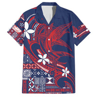 Samoa Manuia le Aso Tuto'atasi Family Matching Off Shoulder Maxi Dress and Hawaiian Shirt Siapo Mamanu Mix Tatau Marlin - Flag Color LT7 Dad's Shirt - Short Sleeve Blue - Polynesian Pride