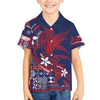Samoa Manuia le Aso Tuto'atasi Family Matching Off Shoulder Maxi Dress and Hawaiian Shirt Siapo Mamanu Mix Tatau Marlin - Flag Color LT7 Son's Shirt Blue - Polynesian Pride