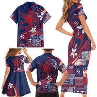 Samoa Manuia le Aso Tuto'atasi Family Matching Short Sleeve Bodycon Dress and Hawaiian Shirt Siapo Mamanu Mix Tatau Marlin - Flag Color