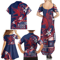 Samoa Manuia le Aso Tuto'atasi Family Matching Summer Maxi Dress and Hawaiian Shirt Siapo Mamanu Mix Tatau Marlin - Flag Color