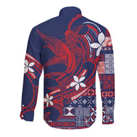 Samoa Manuia le Aso Tuto'atasi Long Sleeve Button Shirt Siapo Mamanu Mix Tatau Marlin - Flag Color