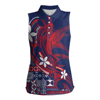Samoa Manuia le Aso Tuto'atasi Women Sleeveless Polo Shirt Siapo Mamanu Mix Tatau Marlin - Flag Color LT7 Female Blue - Polynesian Pride