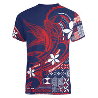 Samoa Manuia le Aso Tuto'atasi Women V-Neck T-Shirt Siapo Mamanu Mix Tatau Marlin - Flag Color