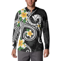 Kanaka Maoli Hawaii Plumeria Button Sweatshirt Dancing Tentacles Black Style LT7 - Polynesian Pride