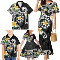Kanaka Maoli Hawaii Plumeria Family Matching Mermaid Dress and Hawaiian Shirt Dancing Tentacles Black Style LT7 - Polynesian Pride